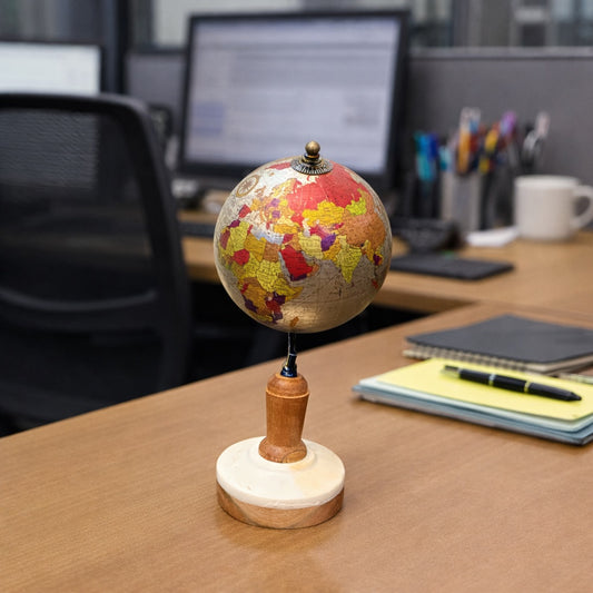 Nautikraft Vintage Decorative World Globe with Marble Base | 10 Inch Antique Rotating Desk Globe | Wooden Stand Home & Office Decor
