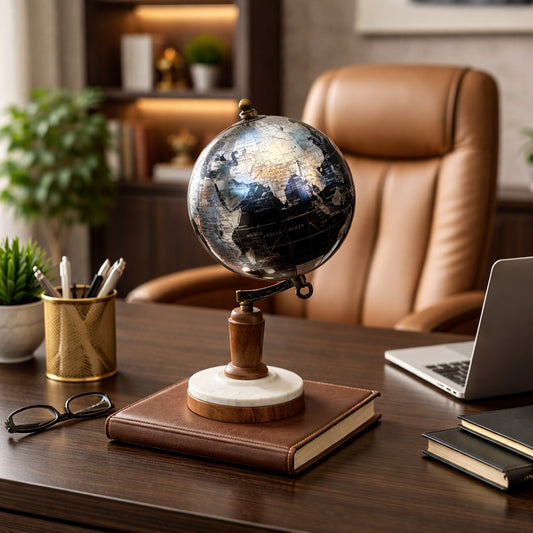 Nautikraft Vintage Decorative World Globe with Marble Base | 10 Inch Antique Rotating Desk Globe | Wooden Stand Home & Office Decor