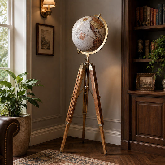 Nautikraft Antique Wooden Tripod Globe | Adjustable 58" Floor Standing Decorative World Globe | Premium Teak Wood Home & Office Decor