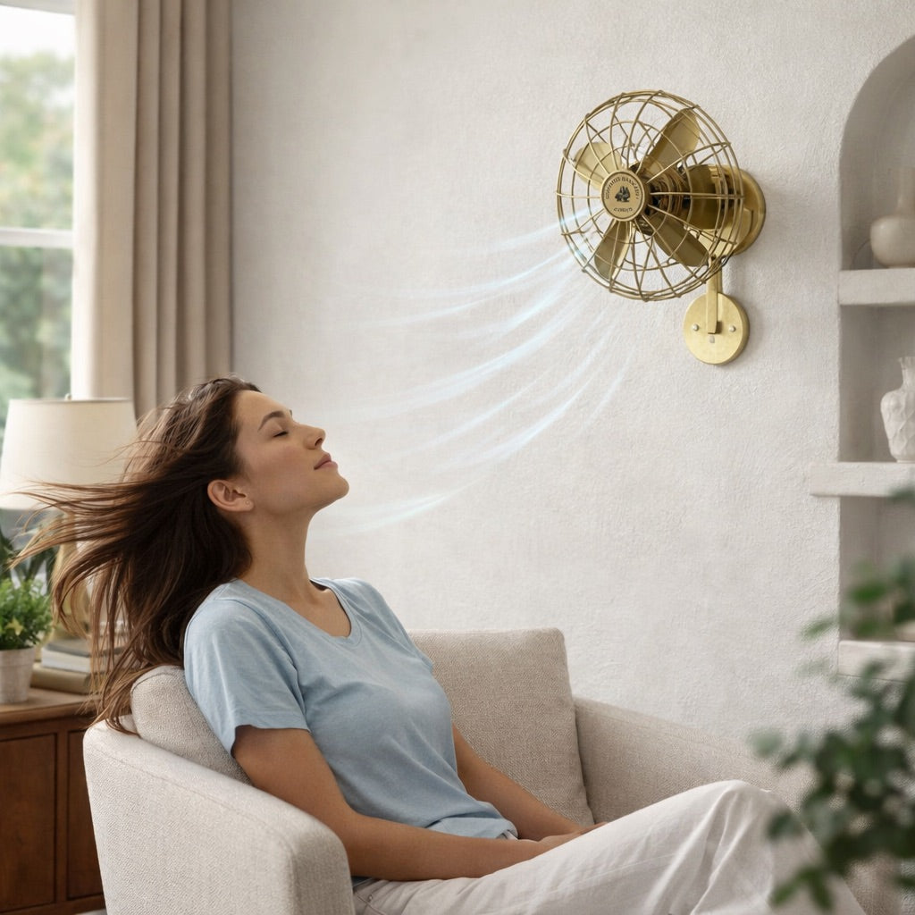 Vintage Brass Wall Mounted Fan | 1350 RPM High-Speed 3-Speed Motor