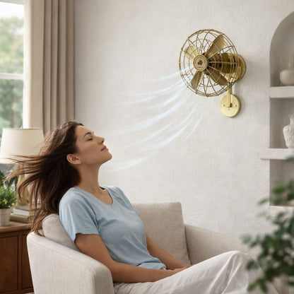 Vintage Brass Wall Mounted Fan | 1350 RPM High-Speed 3-Speed Motor