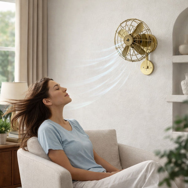 Vintage Brass Wall Mounted Fan | 1350 RPM High-Speed 3-Speed Motor