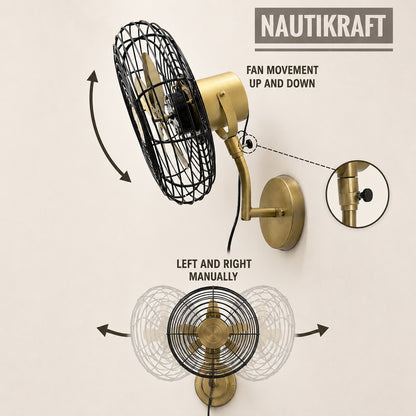 NautiKraft 14 Inch Vintage Brass Wall Mounted Fan | 1350 RPM | 3-Speed Motor