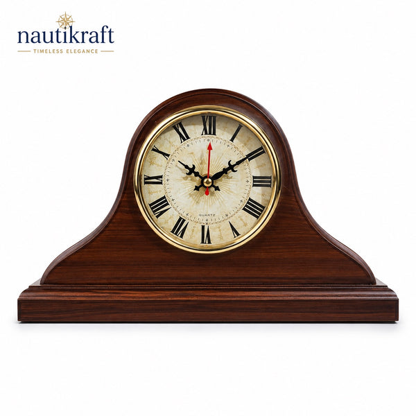 NautiKraft Vintage MDF Table Clock – Classic Roman Numeral Mantel Clock for Home & Office
