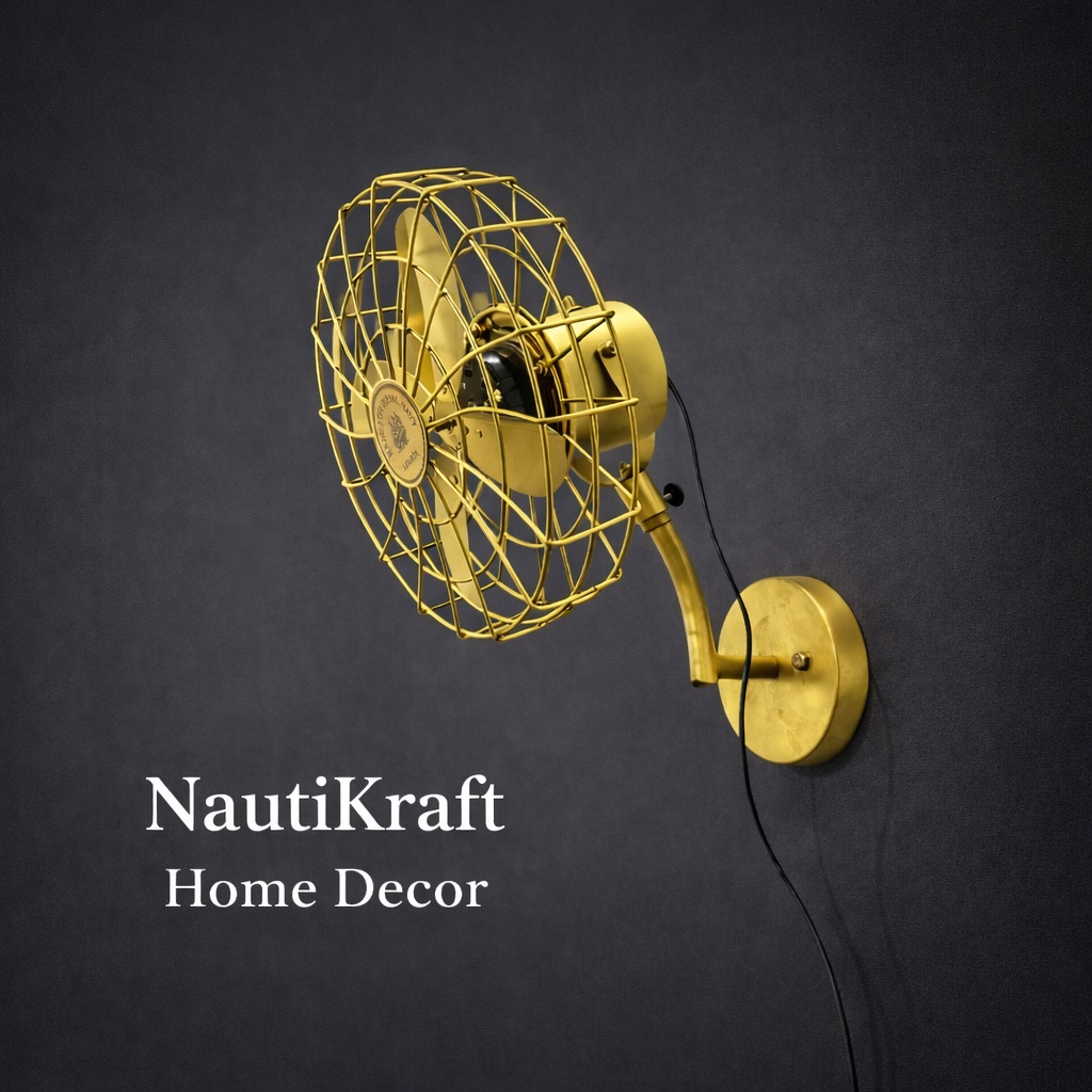 Vintage Brass Wall Mounted Fan | 1350 RPM High-Speed 3-Speed Motor