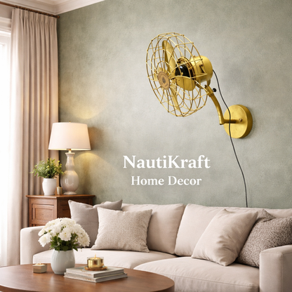 Vintage Brass Wall Mounted Fan | 1350 RPM High-Speed 3-Speed Motor