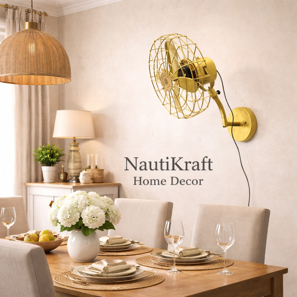 Vintage Brass Wall Mounted Fan | 1350 RPM High-Speed 3-Speed Motor