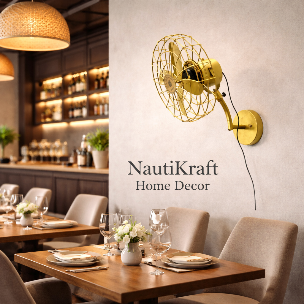 Vintage Brass Wall Mounted Fan | 1350 RPM High-Speed 3-Speed Motor