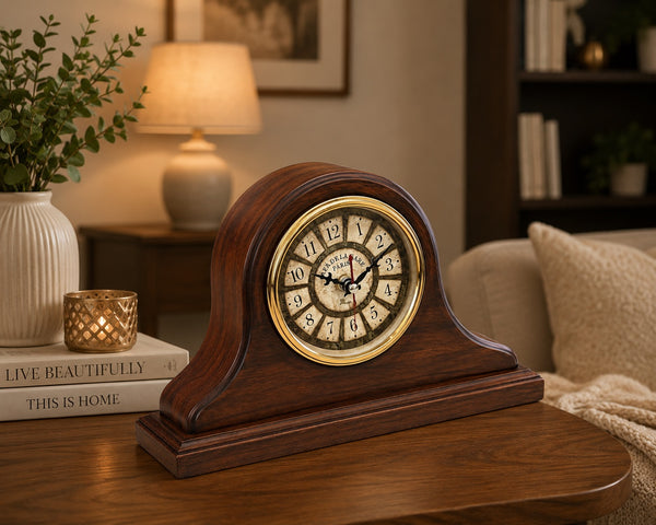 NautiKraft Vintage MDF Table Clock – Classic Roman Numeral Mantel Clock for Home & Office