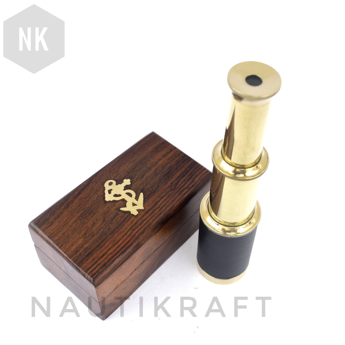 6 Inch Brass Spyglass Telescope with Wooden Storage Box – Vintage Nautical Pirate Telescope | Antique Maritime Gift & Collectible