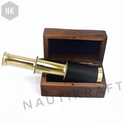 6 Inch Brass Spyglass Telescope with Wooden Storage Box – Vintage Nautical Pirate Telescope | Antique Maritime Gift & Collectible