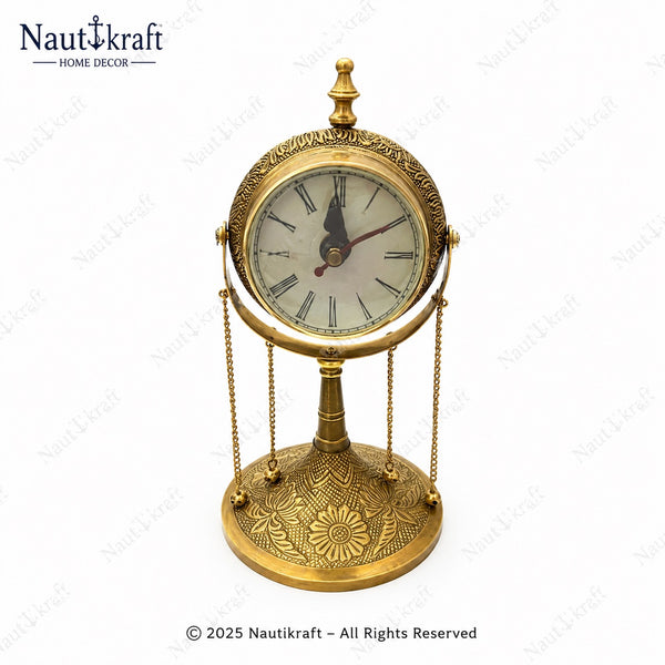 NautiKraft Antique Brass Table Clock – Vintage Nautical Desk Clock in Pure Brass
