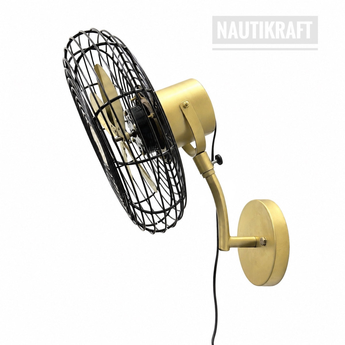 NautiKraft 14 Inch Vintage Brass Wall Mounted Fan | 1350 RPM | 3-Speed Motor