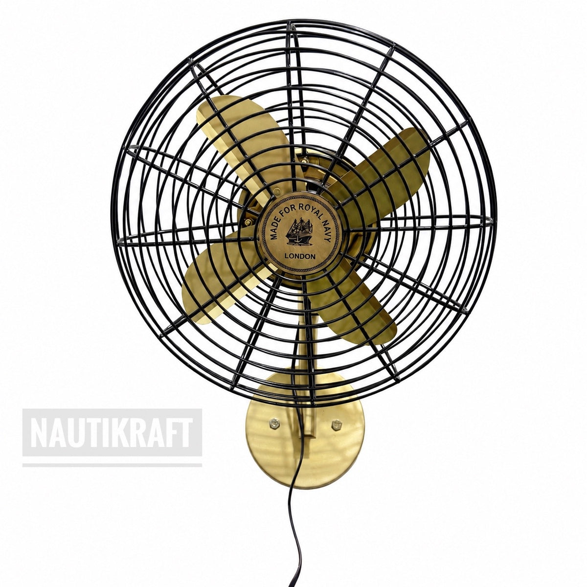 NautiKraft 14 Inch Vintage Brass Wall Mounted Fan | 1350 RPM | 3-Speed Motor