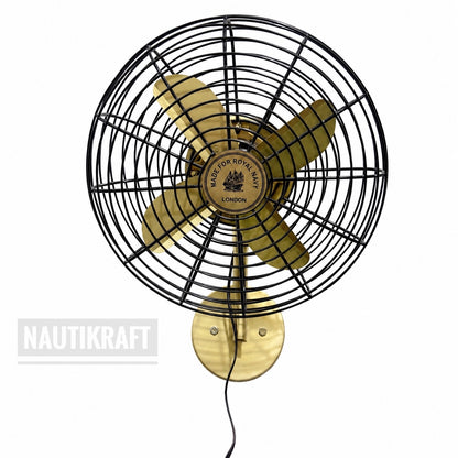 NautiKraft 14 Inch Vintage Brass Wall Mounted Fan | 1350 RPM | 3-Speed Motor