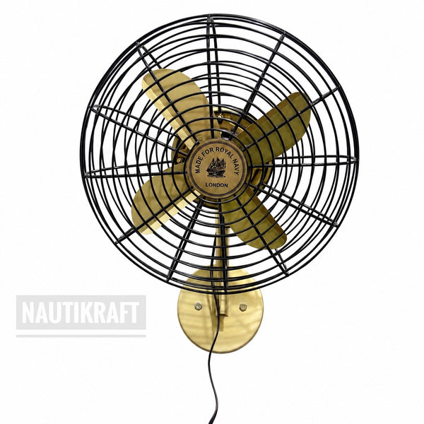 NautiKraft 14 Inch Vintage Brass Wall Mounted Fan | 1350 RPM | 3-Speed Motor