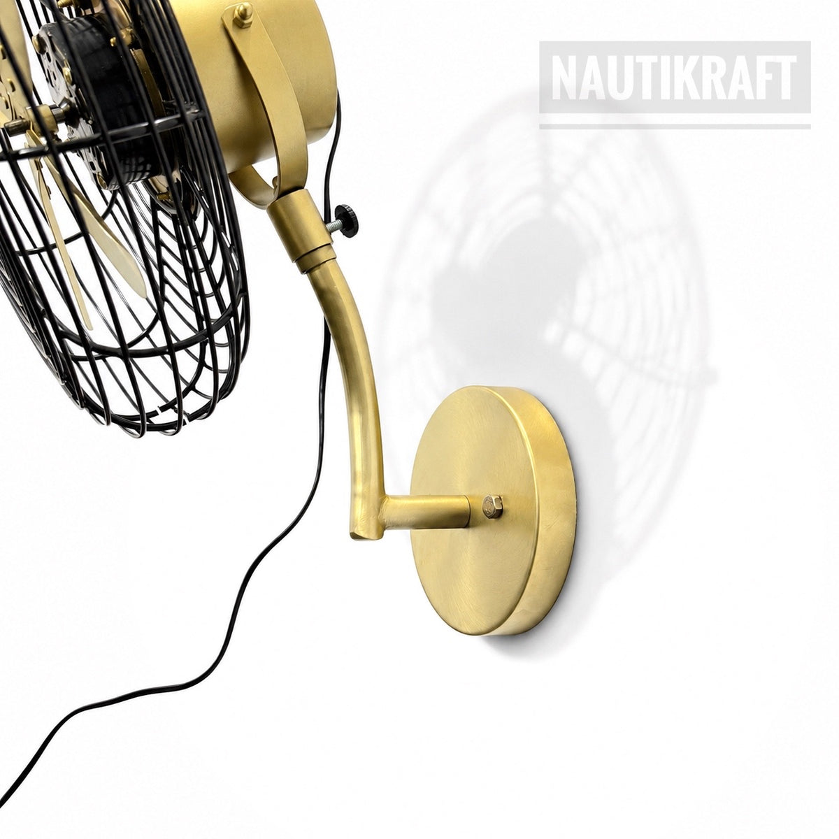 NautiKraft 14 Inch Vintage Brass Wall Mounted Fan | 1350 RPM | 3-Speed Motor